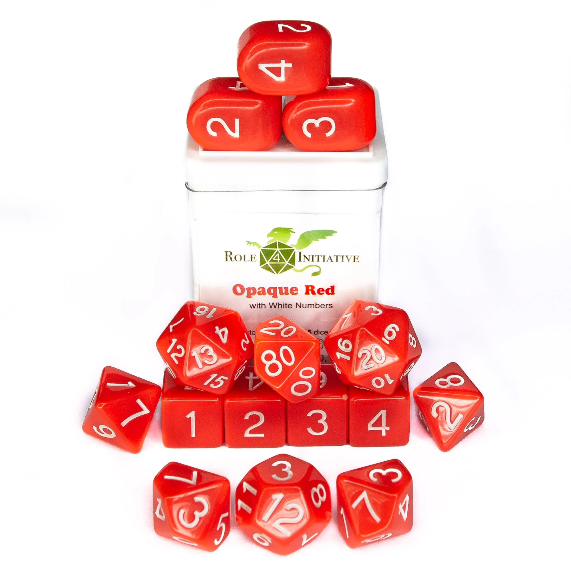 Set Of 15 Dice: Opaque Red W/ White